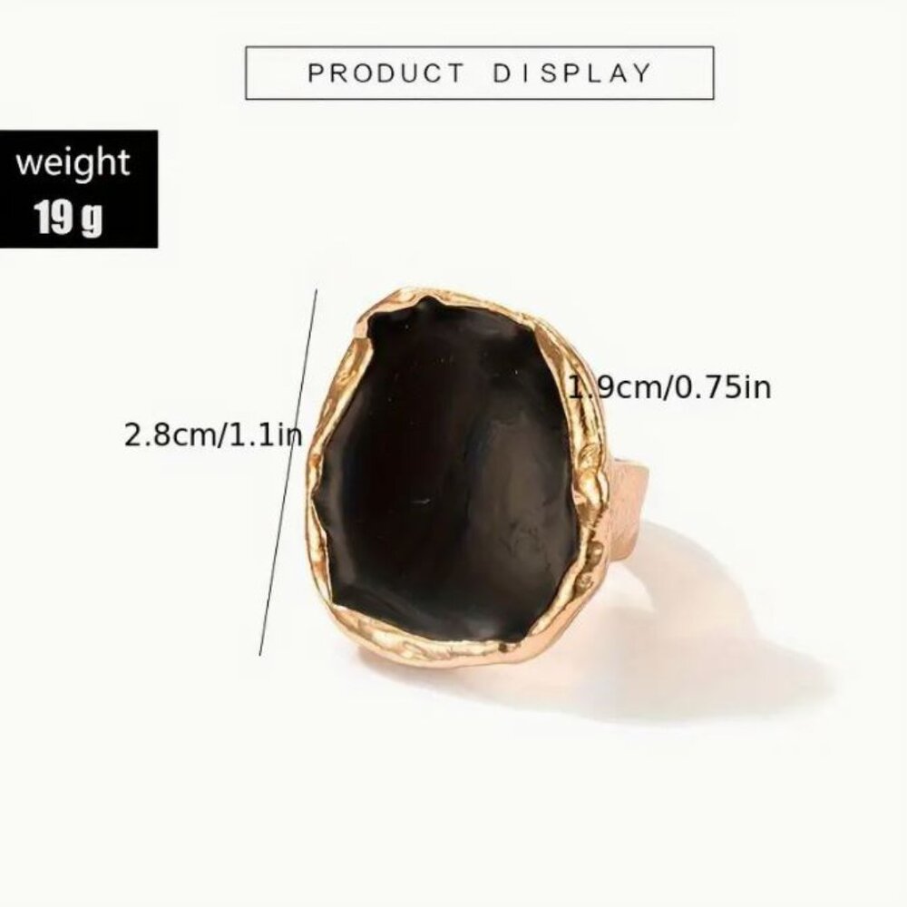 NEW 18K Gold Plated Black Enamel Chunky Statement Ring - Picture 3 of 3